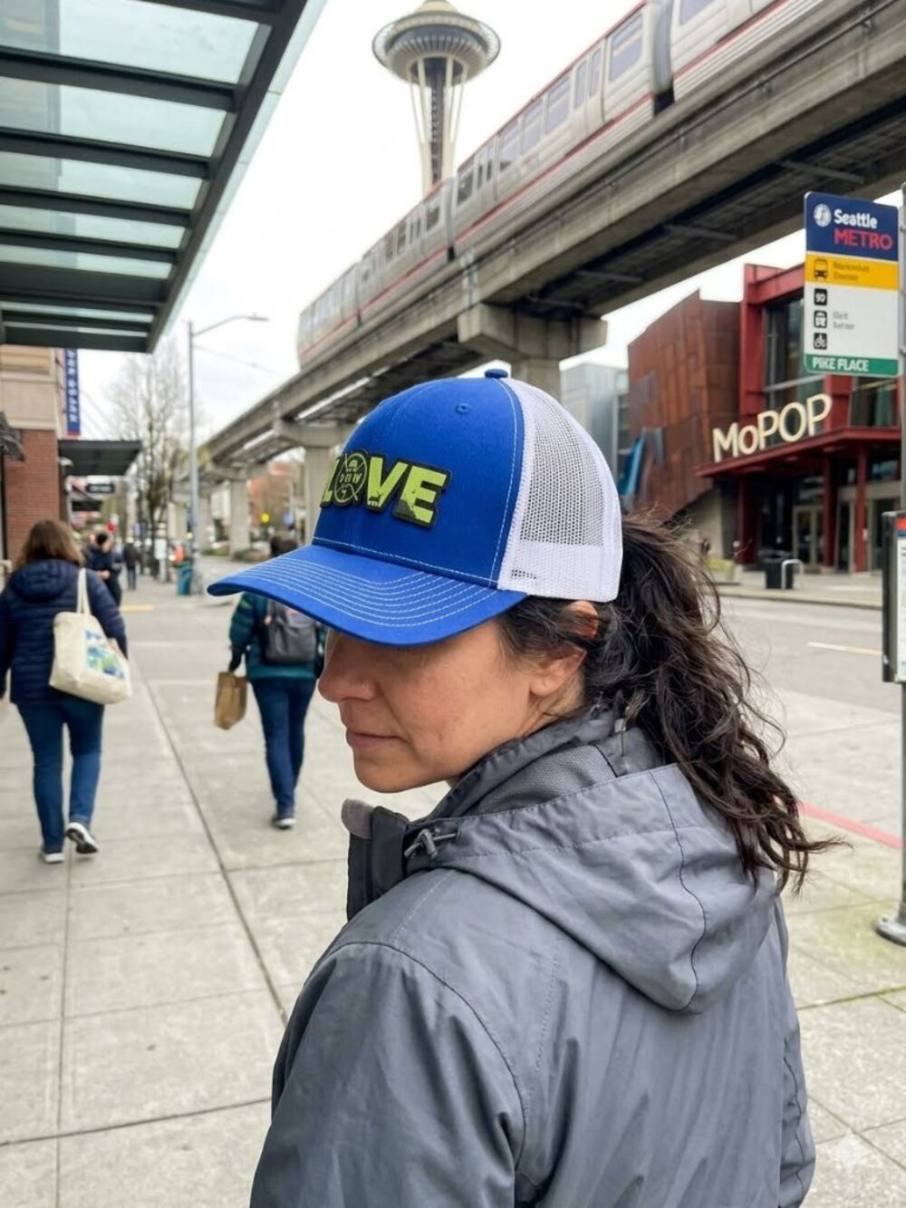 PNW LOVE Patched Royal Blue/White Mesh Snapback Trucker Hat